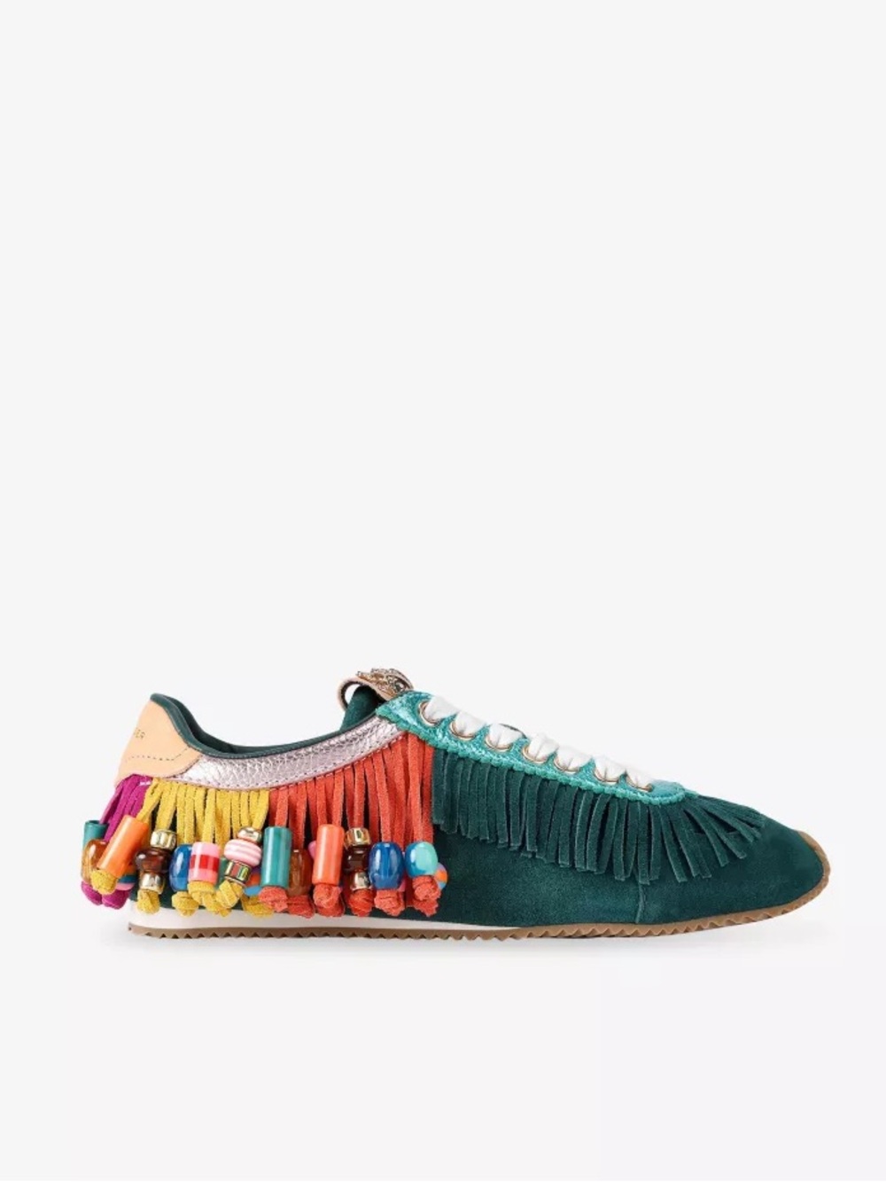 Kurt Geiger Green Fringe Beaded Sneakers w/ Multicolor Accents. Fun eye catching